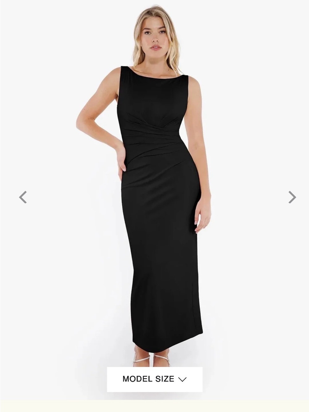 Sleek Black Sleeveless Maxi Dress with Draped Waist and built in shape wear